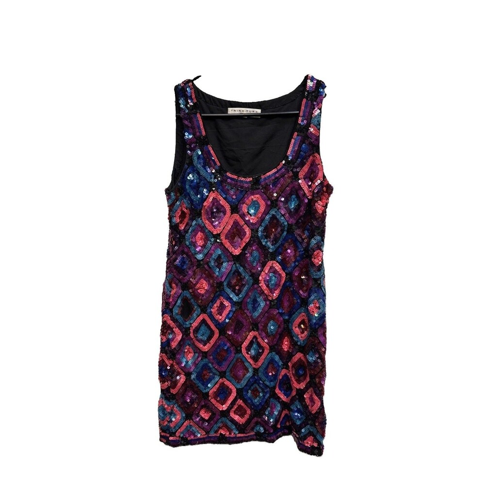Trina Turk All Eyes On Me Sequin Tank Dress 4 Lined Sleeveless Shift Zip